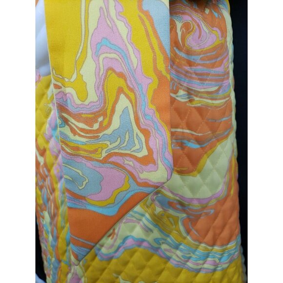 70s Bold Orange Oil Slick Quilted Maxi Skirt Sz 10 Park East by Swirl Mod Op Art - Picture 5 of 15